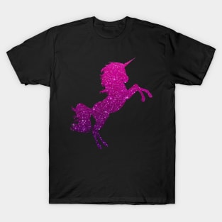 Dark Pink Purple Ombre Faux Glitter Unicorn T-Shirt